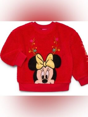 Minnie Mouse Red Fuzzy Sweater with Yellow Bow - Kids